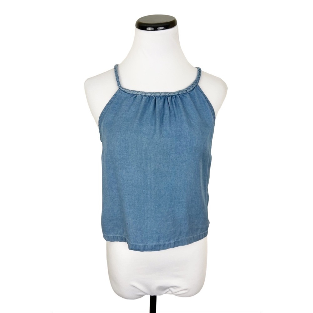 NWT Joie Chambray Braided Tie Sleeveless Crop Tank Top Blue Size XS - Picture 1 of 7